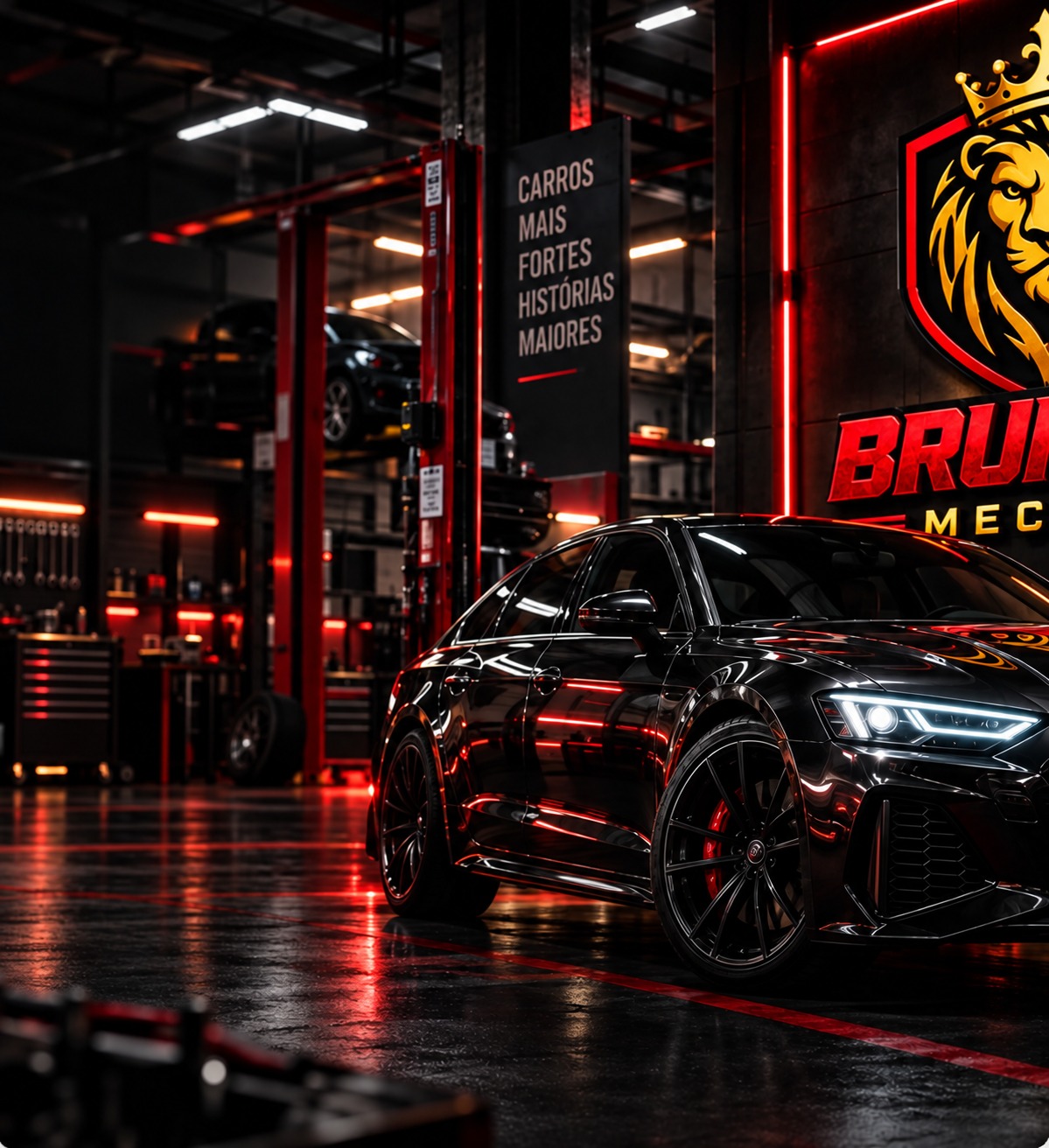 Mecânico Brun Car trabalhando no motor